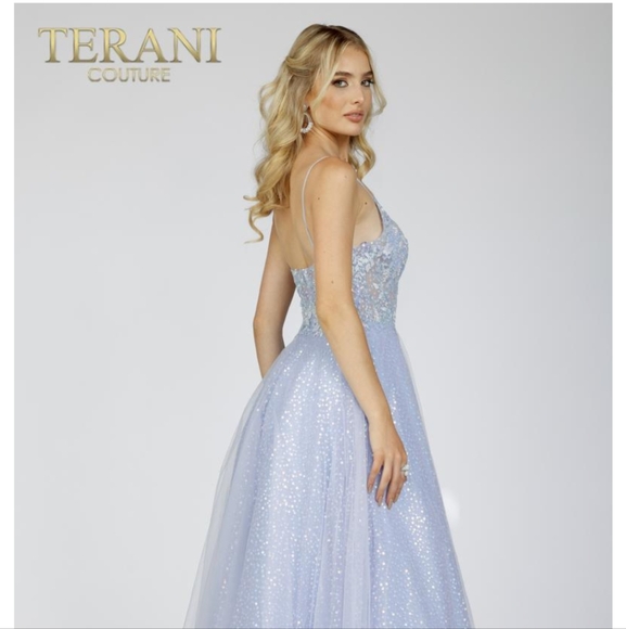 Terani Couture Blue Embellished Bustier Prom Gown Size 18 - Picture 2 of 3